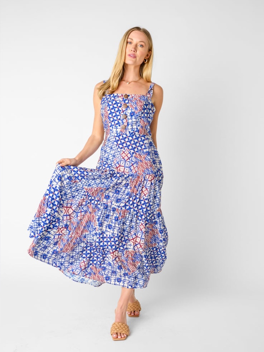 Vestique Tasha Midi Dress Red White and Blue